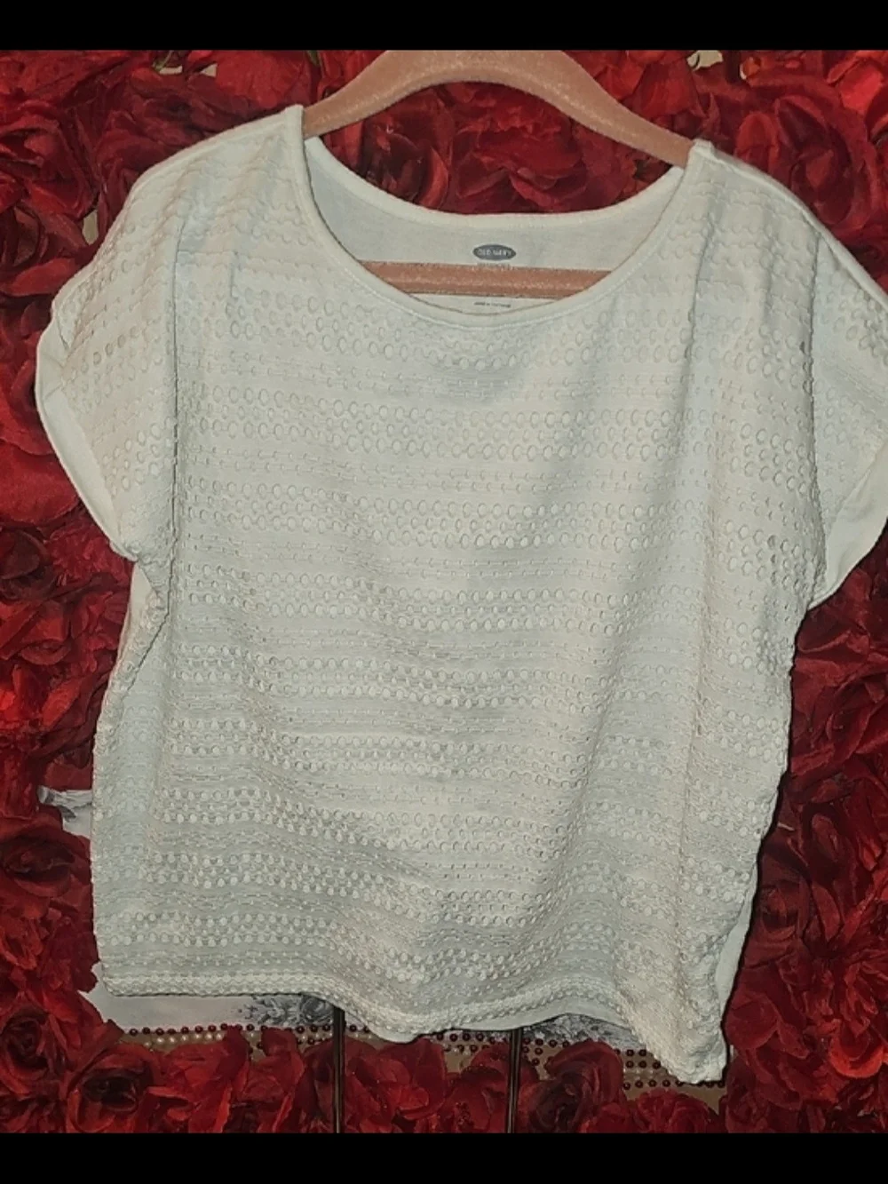Old Navy Girls White Eyelet Front Short Sleeve Tee Size 10/12
